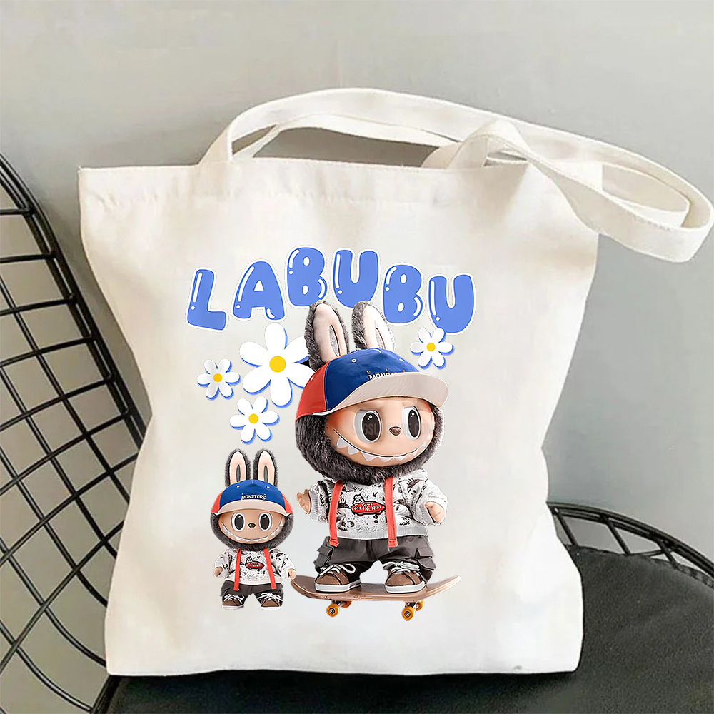 Free Shipping Designer Bag Cartoon Labubu Portable Canvas Bag Outdoor Durable Unisex Student Luxury Bag Large Capacity Simple Tote Bag