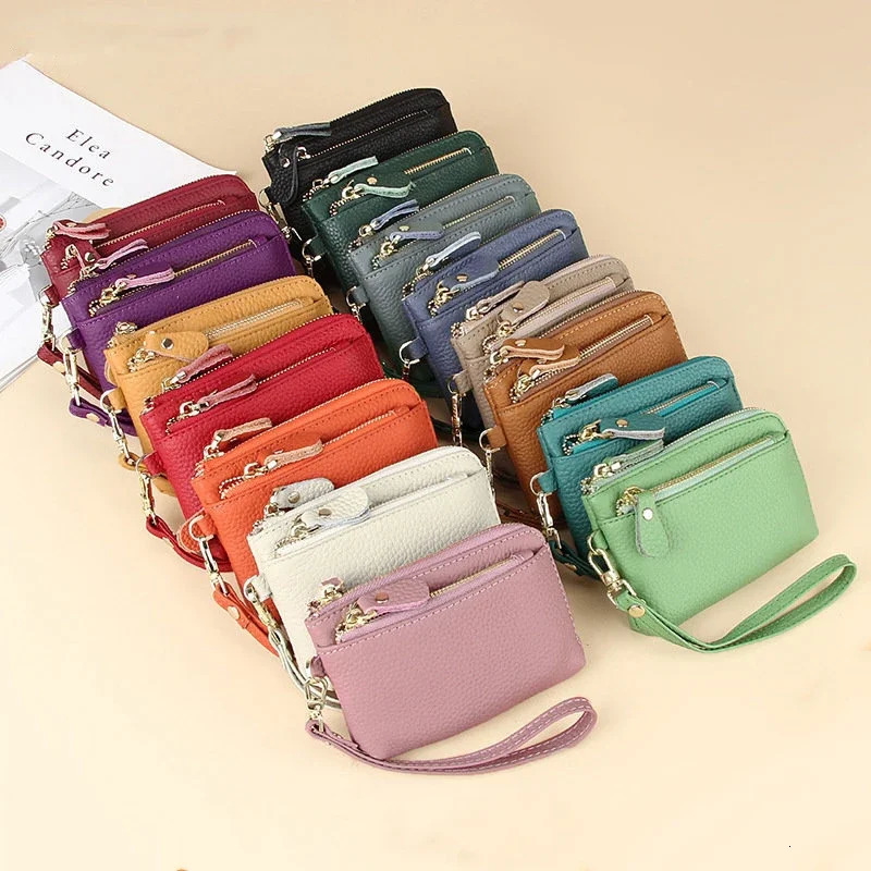 URBAN MASTER Fashion Short Wallet for Women Genuine Cow Leather Cute Clutch Bag Zipper Coin Purse Card Holder with Key Chain 250623