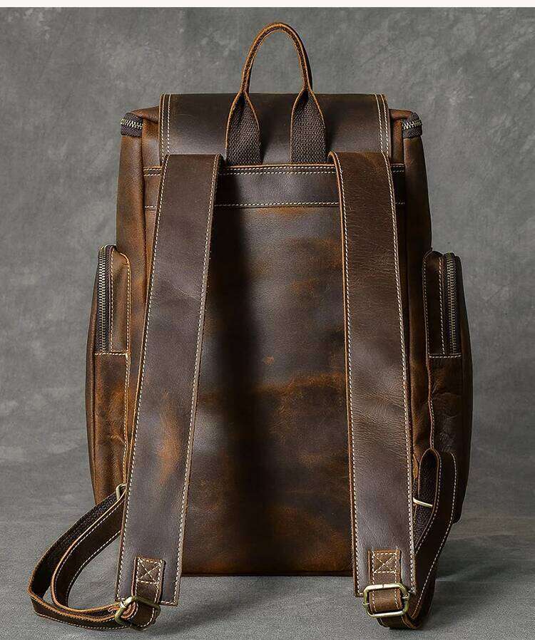 Vintage Crazy Horse Genuine Men Leather Bagpack Climbing Rucksack male Large Hiking Backpack M814