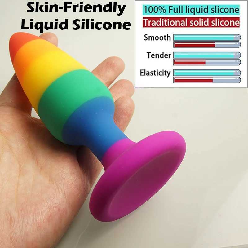 Rainbow Colors Butt Plugs Liquid Silicone Anal Plug with Suction Cup Base Sex Toys Anal Plug Buttplug Butplug W250624
