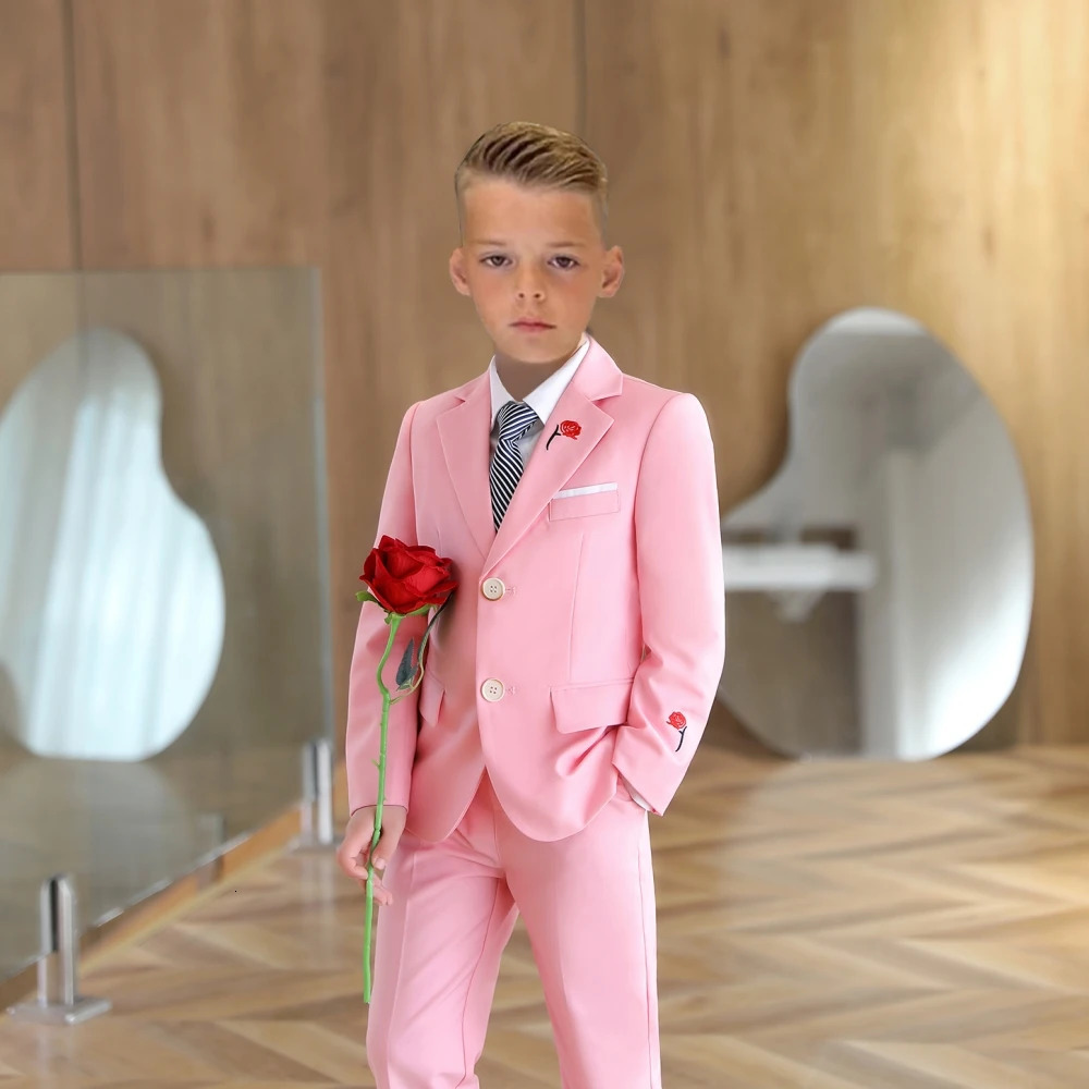Cute Pink Child Suit Set Wedding Ring Bearer Outfit Fast Delivery Boys Suits 3 Pieces Blazer Pants Tie For Piano Performance 250616