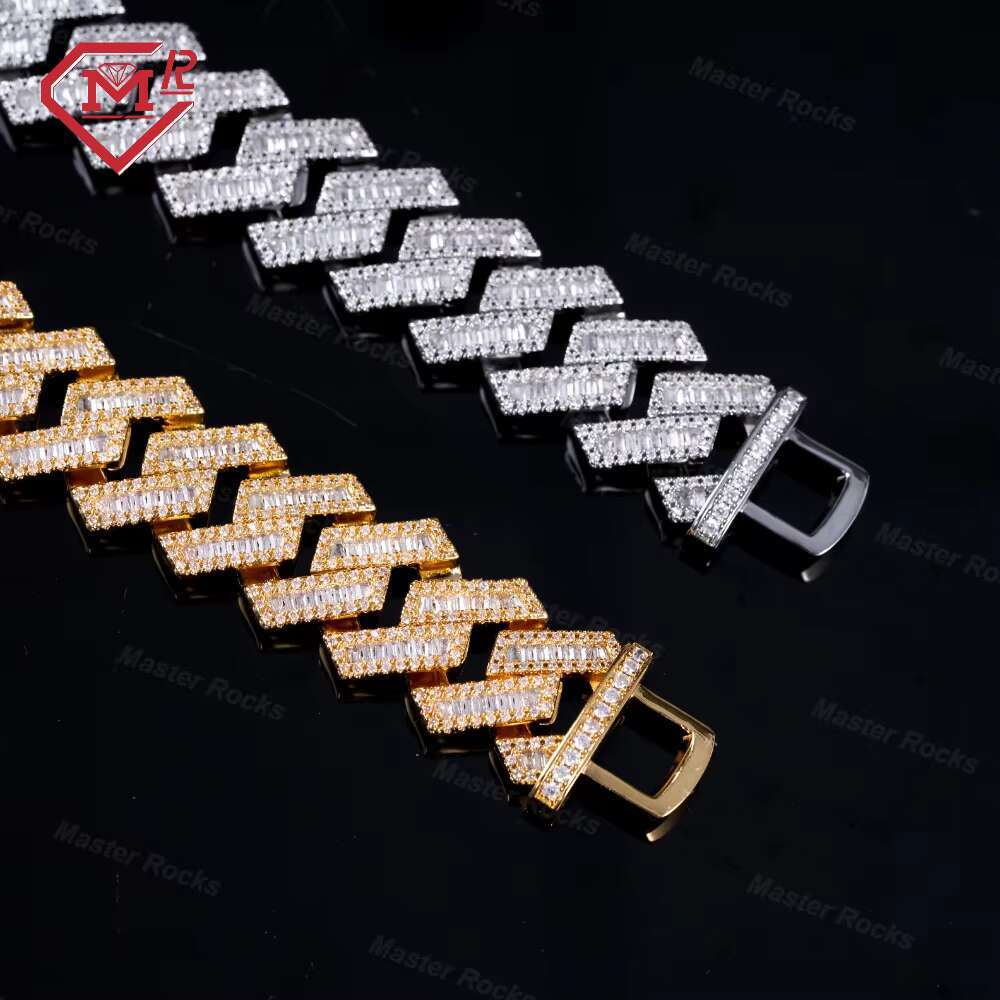 Custom Hip Hop Chain Iced Out Necklace 925 Sterling Silver 12mm Cuban Mens Moissanite Cuban Baguette