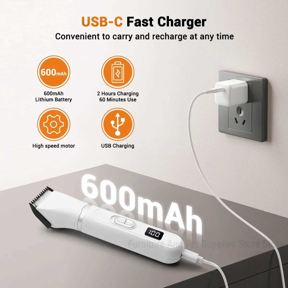 Dog Hair Clippers Grooming Electric Pet Clipper Professional Silent Hair Cutter USB Rechargeable Pet Grooming Clipper XJ250624