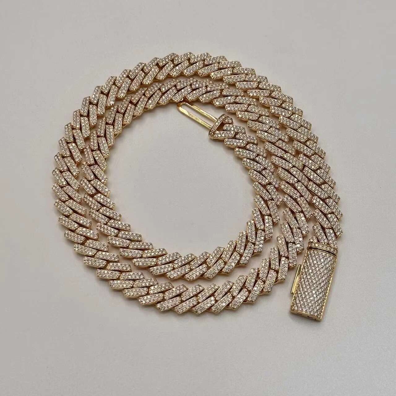 Hip Hop 10mm Cuban Link Chain 2 Row Necklace 925 Sterling Silver Iced Out Moissanite Cuban Chain