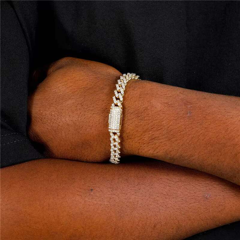8mm Offset CZ Cuban Link Bracelet | Silver or Gold Tone Brass | Luxury Mens Jewelry