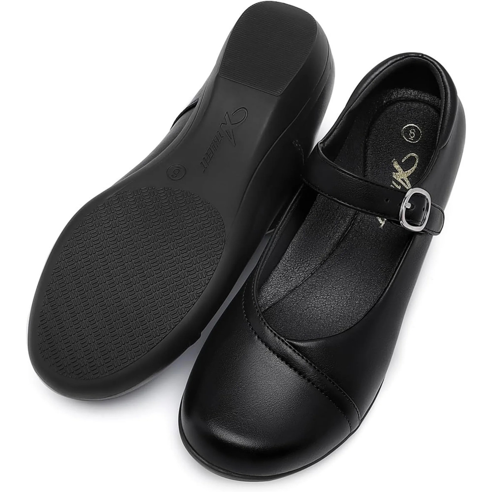Athlefit Mary Jane Flats for Women Dressy Ballet Shoes Comfortable Round Toe Buckle Work Flat Shoes 250624