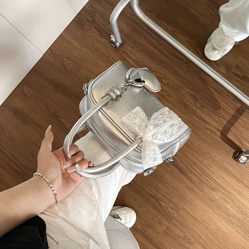 high-quality MOODS Mini Boston Shoulder Crossbody Bags For Women Lace Bowknot Round Top-handle Bag With Heart Pendant 2025 Designer Handbags