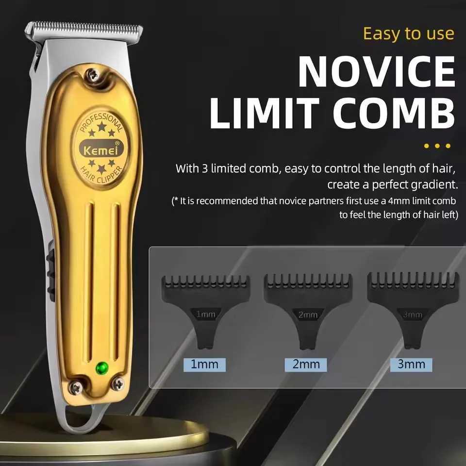 Kemei Wholesale Electric Gold Silver Color Hair Trimmer Kemei Km-679 USB Charging Mini LCD Light Carving Scissors Hair Clipper XJ250624