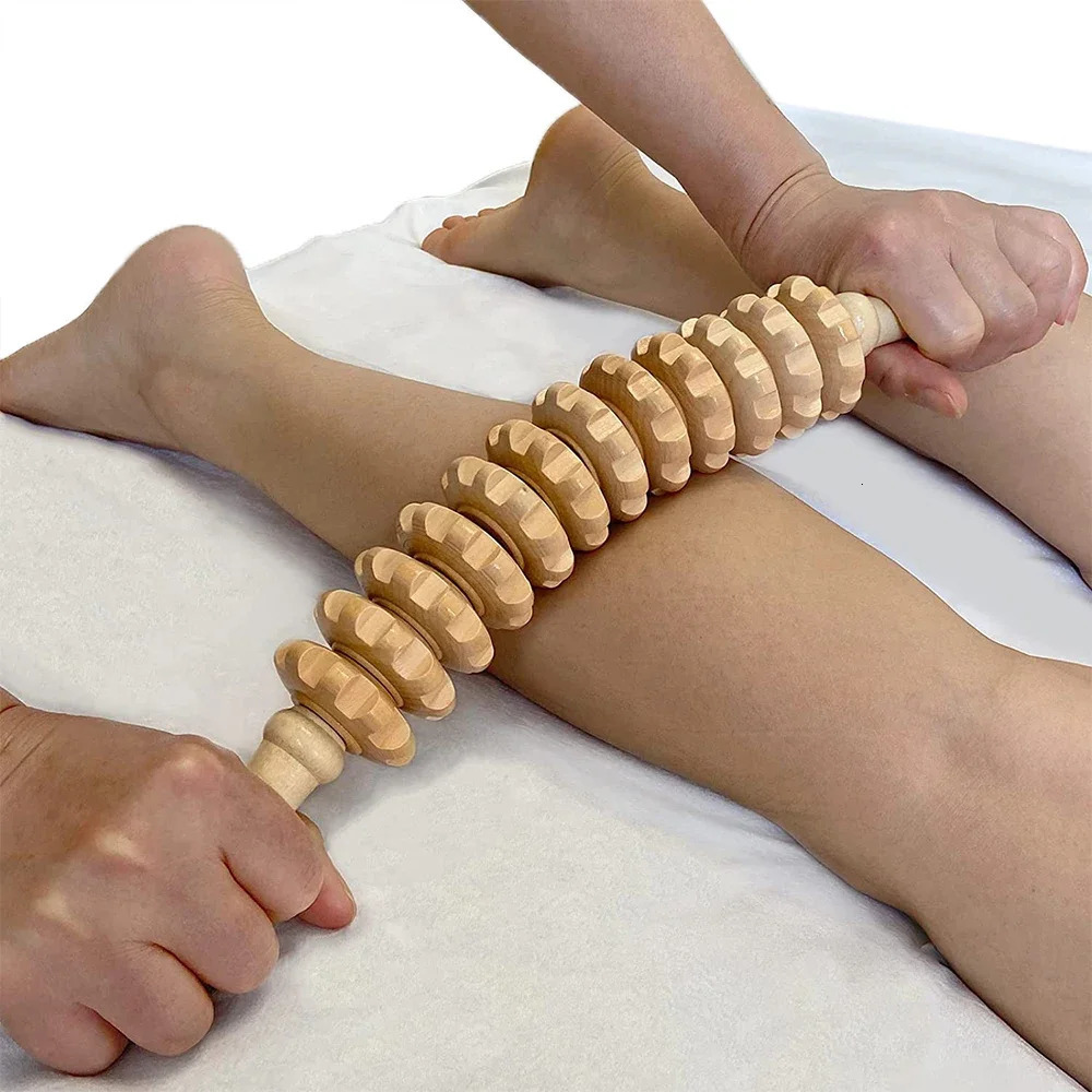 Body Fascia Massager Antislip Handle Wood Grooved Gear Arms Legs Thighs Buttocks Smooth Roller Massager for Back Relaxation 250619