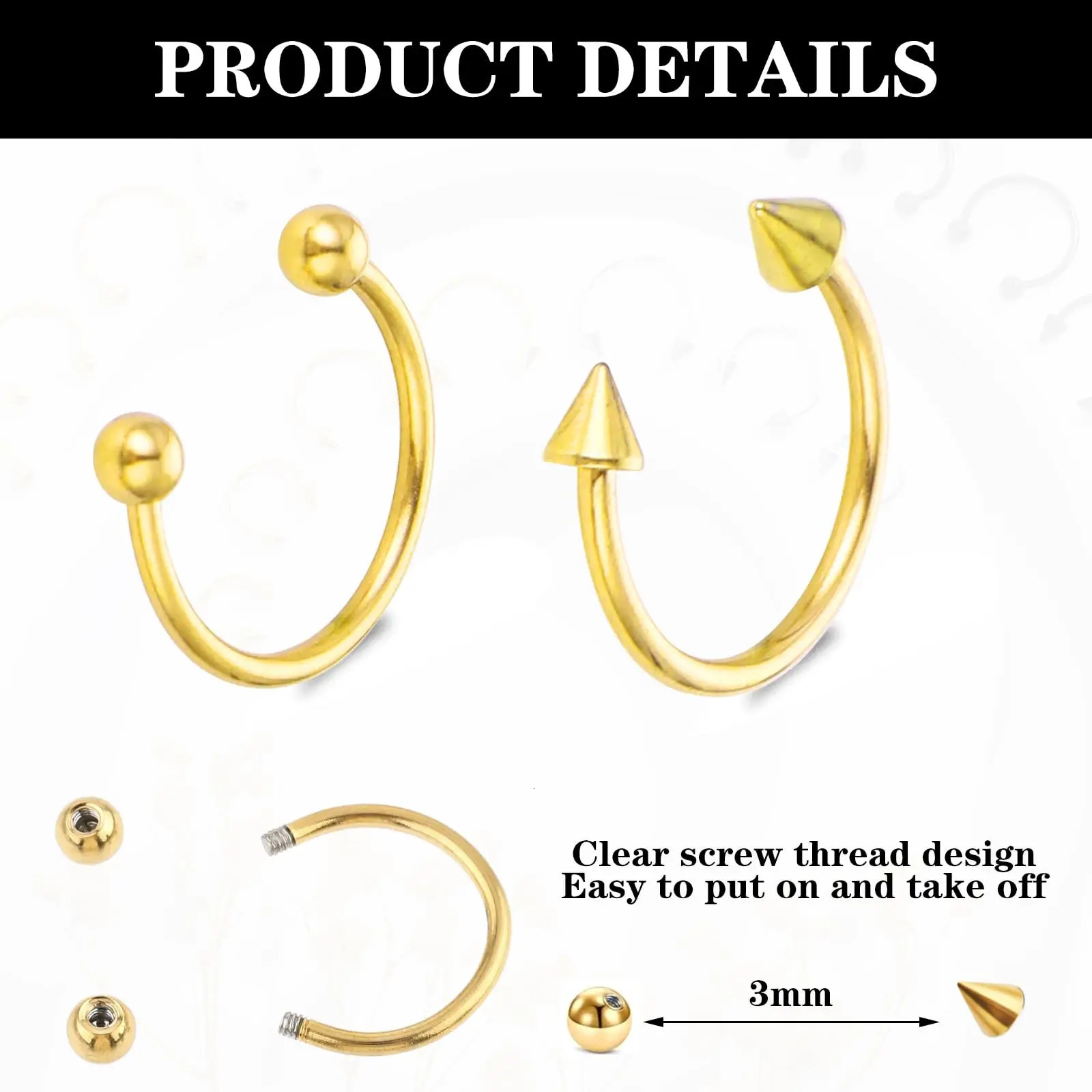 4pcs 16G Variety of Sizes Horseshoe Rings Steel Nose Septum Hoop Earring Eyebrow Piercing Jewelry for Women Men 612mm 250613