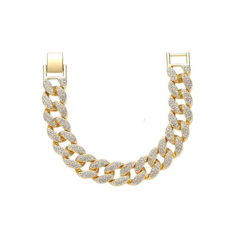 Hot Sale 18K Gold Plated Diamond Iced Out Miami Cuban Link Chain Bracelet HIP HOP Style for Wedding Gift Made of Zinc Alloy