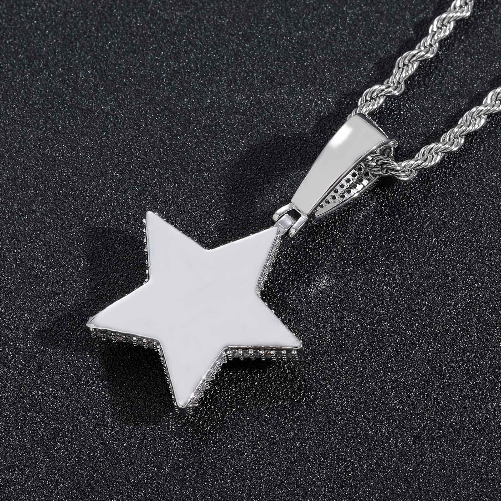 Hip Hop Double Layer Five Pointed Star Pendant Solid Ice Out Bling Unisex Accessory doll necklaces Pass the diamond tester