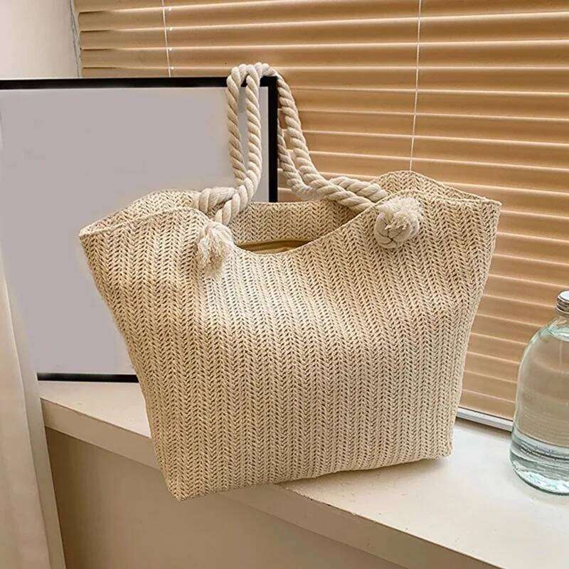 2025 New Design Women Raffia Large Capacity Tote Handbag Summer Beach Vacation Bohemian Shoulder Bag