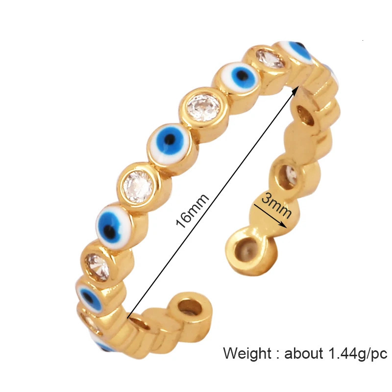 Colorful Enamel Coated Zircon Finger RingUnique Eye Brass 18K Gold Plated Open Adjustable Rings Jewelry Findings Supply P34 250624