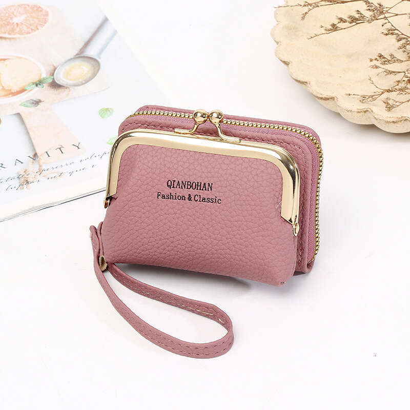 Women's Short Wallet Lychee Pattern Clip Bag Multi-Card Slot Accordion Card Holder Student Coin Purse