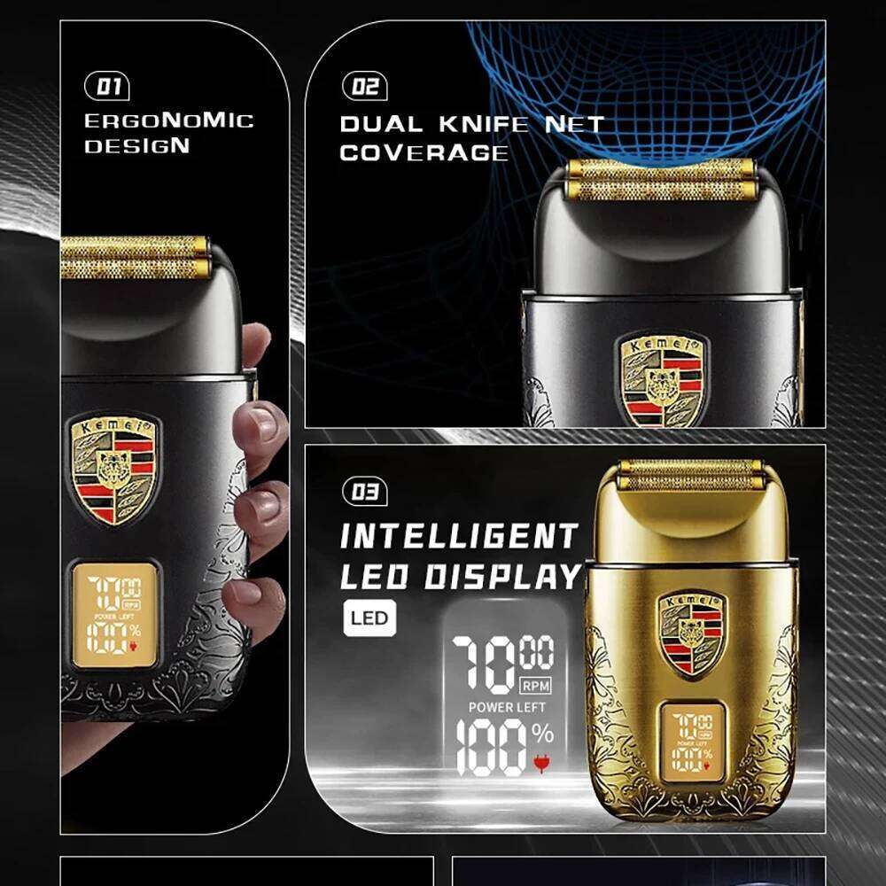 Kemei Rechargeable Cordless Foil Shaver Men Twin Blade Reciprocating Beard Razor Face Care Multifunction Strong Barber Trimmer