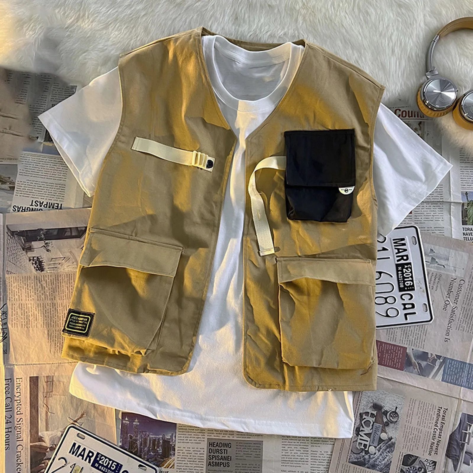 MenS Cargo Vest Casual Coats Multi Pocket Outdoor Fashion Coat Soild Sleeveless Waistcoat For Male Comfy Work Wear Ropa Hombre 250617