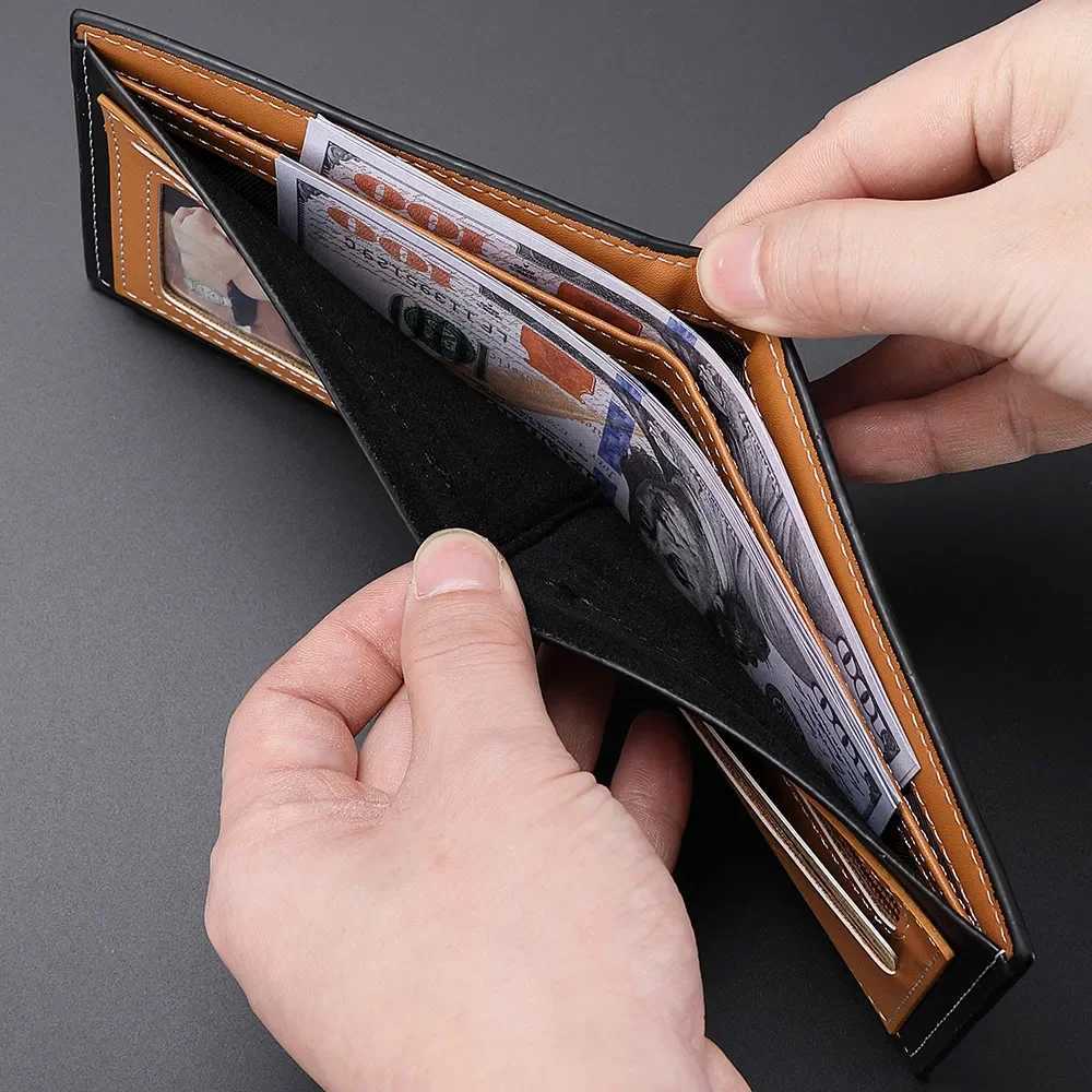 New Carb Fiber Short Wallet Mens Card Bag Integrated Zipper Change Bag Holder Slim Minimalist Carb Tri-Fold WalletXJ250624