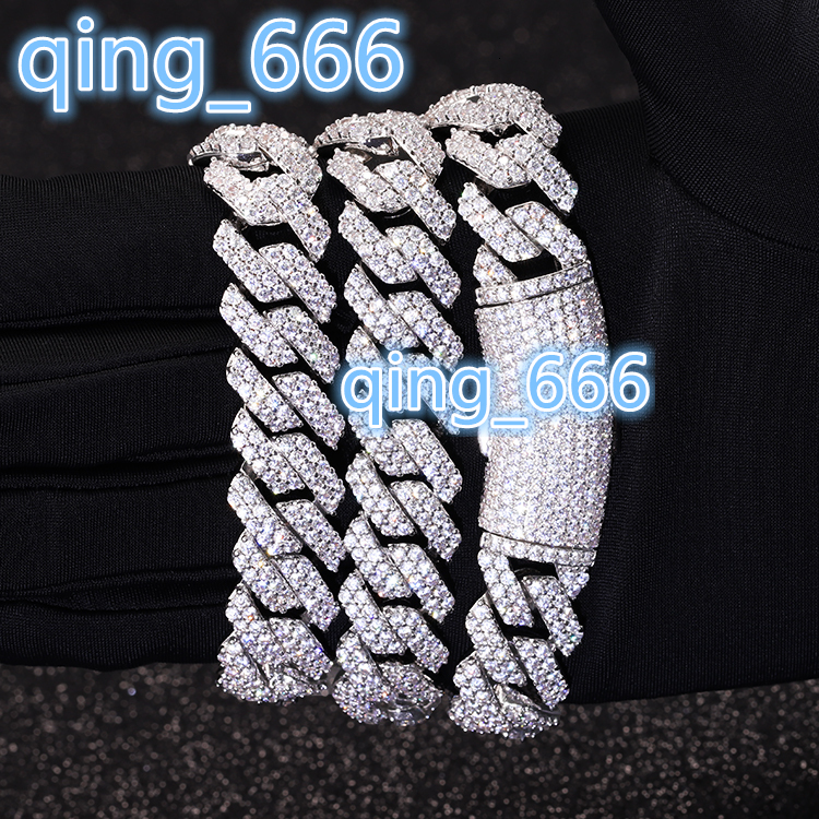 Yy Hot-sale 14 mm 2rows Cuban Link Chian Iced Out Vvs Moissanite Pass Diamond Tester 925 Silver Fine Jewelry Necklaces for Men