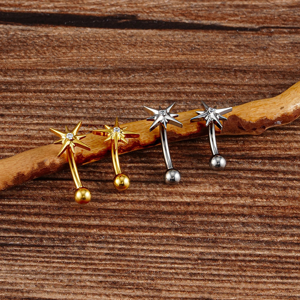 Right Grand ASTM 36 16G CZ North Star Rook Earring 6mm 8mm Curved Barbell Eyebrow Cartilage Tragus Labret Piercing 250613