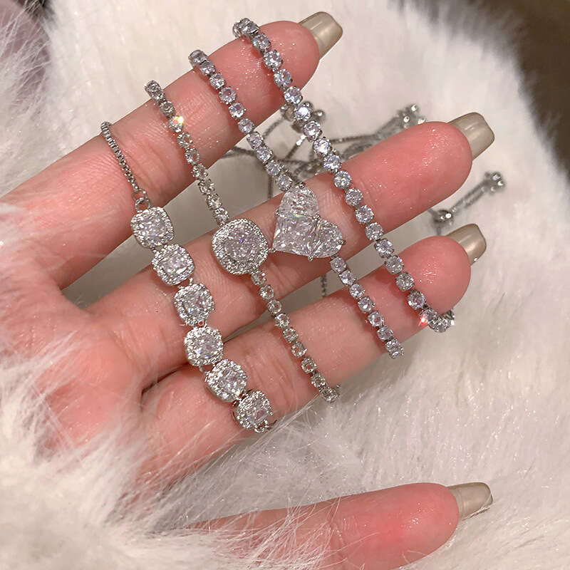 Zircon Glass Bead Square Heart Adjustable Trendy Fashion Bracelet Light High-end Sense Jewelry for Women