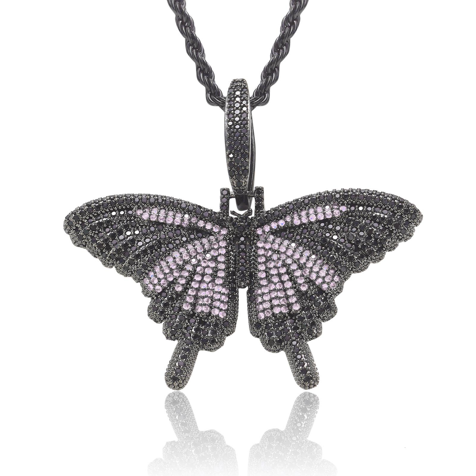Luxury Moissanite Hip Hop Small Butterfly Pendant Color Ice Out Bling Trendy Unisex Couple Labubu Necklace Pass the diamond tester