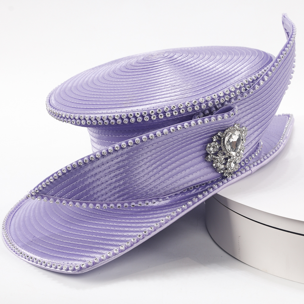 Elegant Blue Church Hat for Women - Wide Brim Derby Hat with Rhinestone Brooch for Race Day, Tea Party, Wedding & Sunday Church