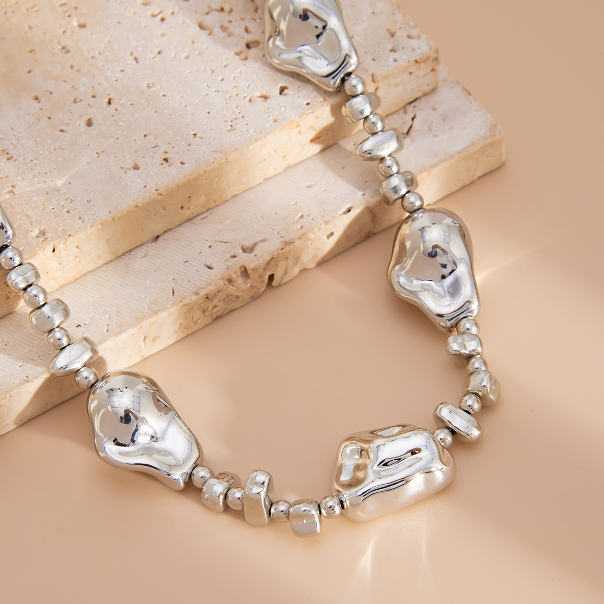 Irregular Beaded Choker Collarbone Chain for Women Simple Ins Style Star Cross Tassel Necklace