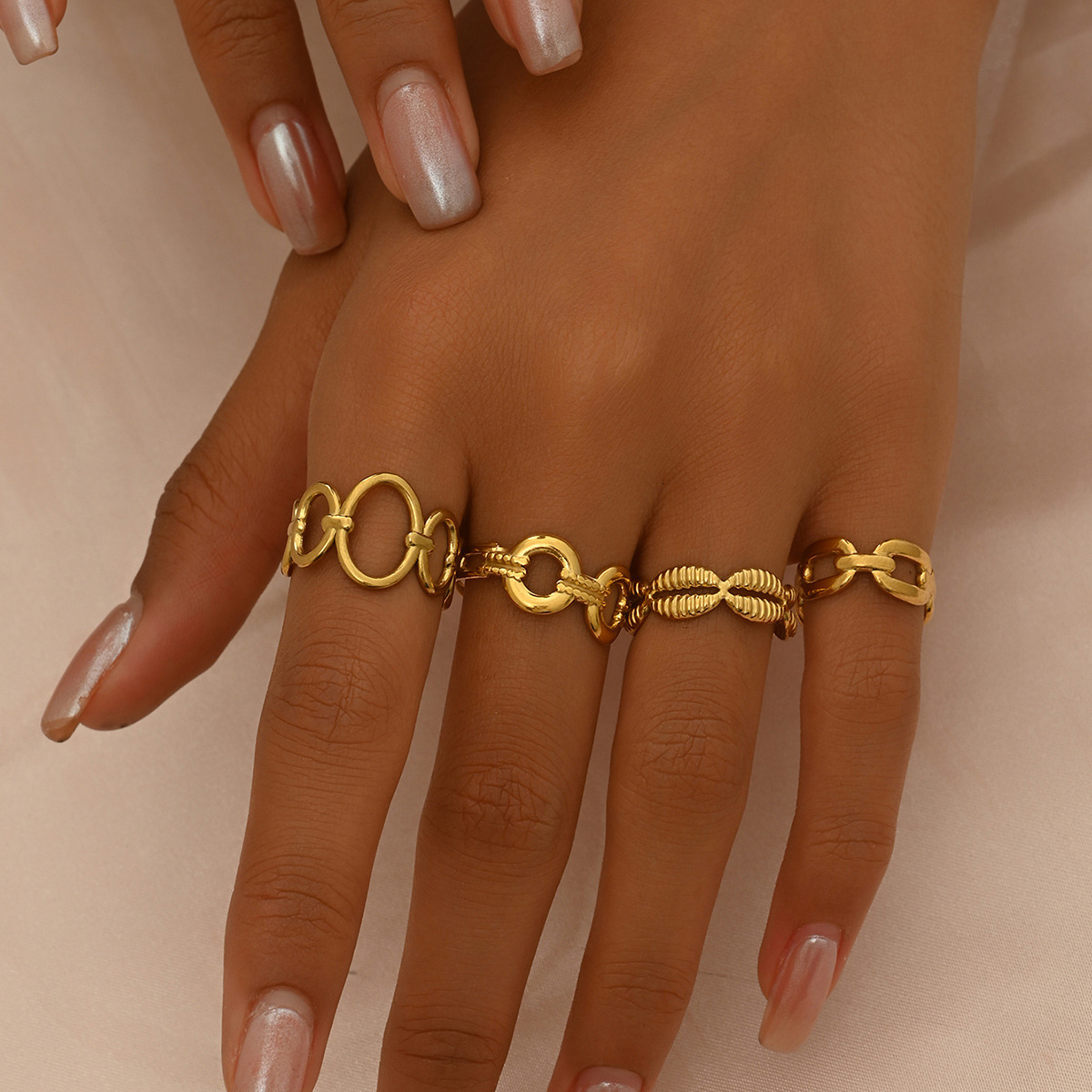 Women's Personality Multi-Piece Set Inlaid With Pearls Design Open Finger Ring