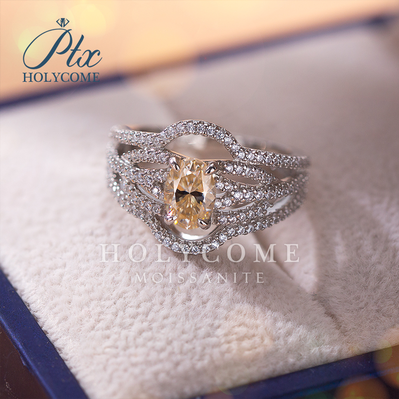 Wholesale Luxury Moissanite Engagement 925 Sterling Silver Hola Wedding Rings Set Elegant Fine Jewelry 1ct Champagne Color Ring for Women