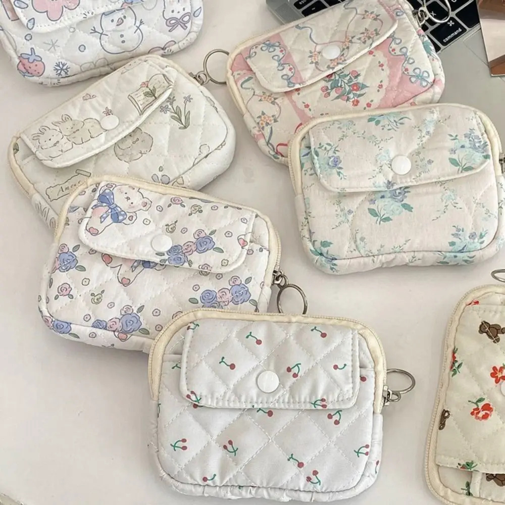 Kawaii Floral Coin Purse Korean Style Cartoon Printing Small Makeup Lipstick Bag Multifuctional Jewelry Packing Bag R250624