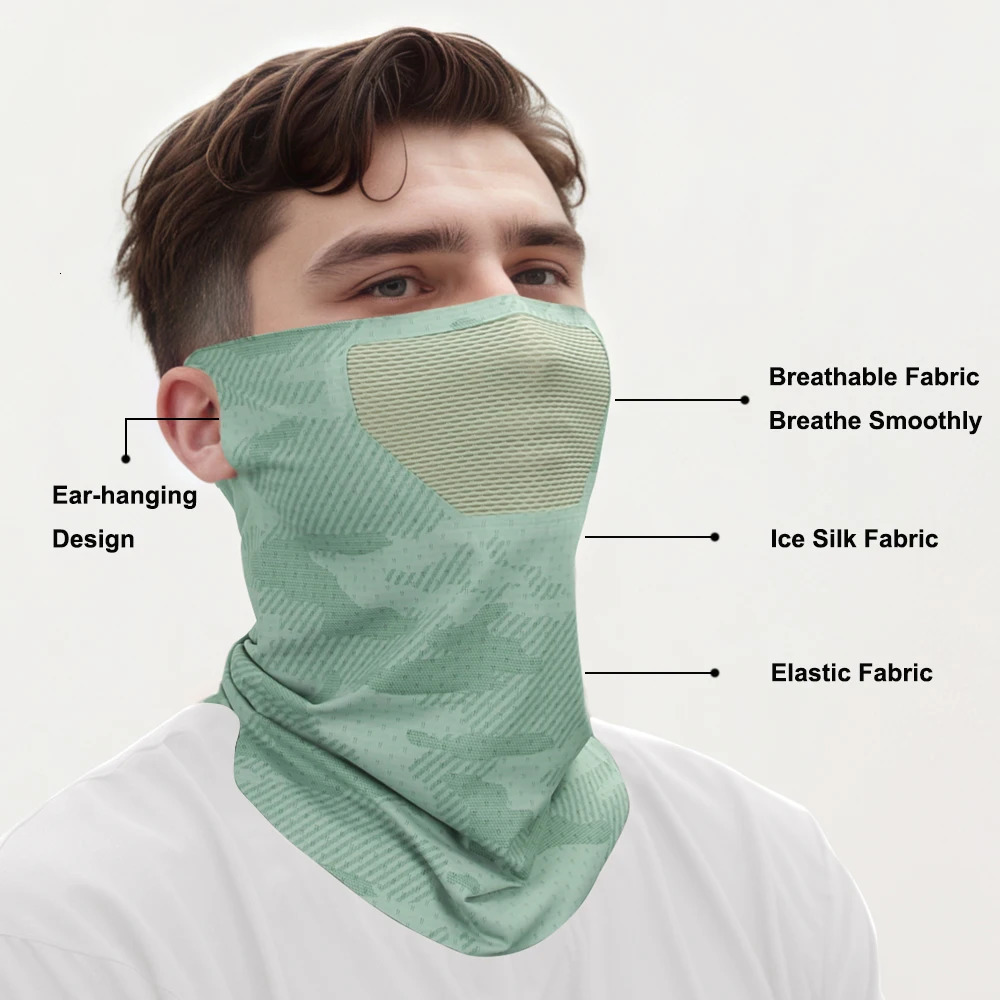 Mens Summer Ice Silk Cool Feeling Cycling Face Mask Outdoor Sports Hiking Fishing Sun Protection Camouflage Half Face Mask 250624