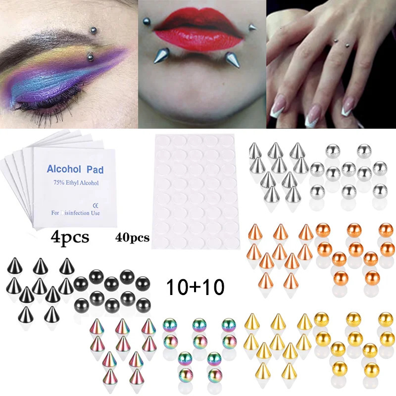 Stainless Steel Piercing Stud Set Nose Ring Sticker Pack Eyebrow Lip Non Piercied Earring Lot 250613