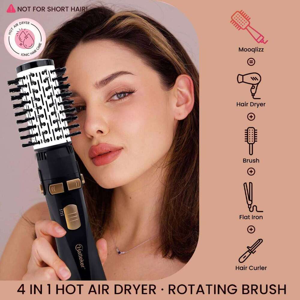 Hatteker EU 4-Head Hot Air Brush Hair Dryer Strong Wind Electric Straightener Curler Roller Comb Blower Styling Tool for Woman