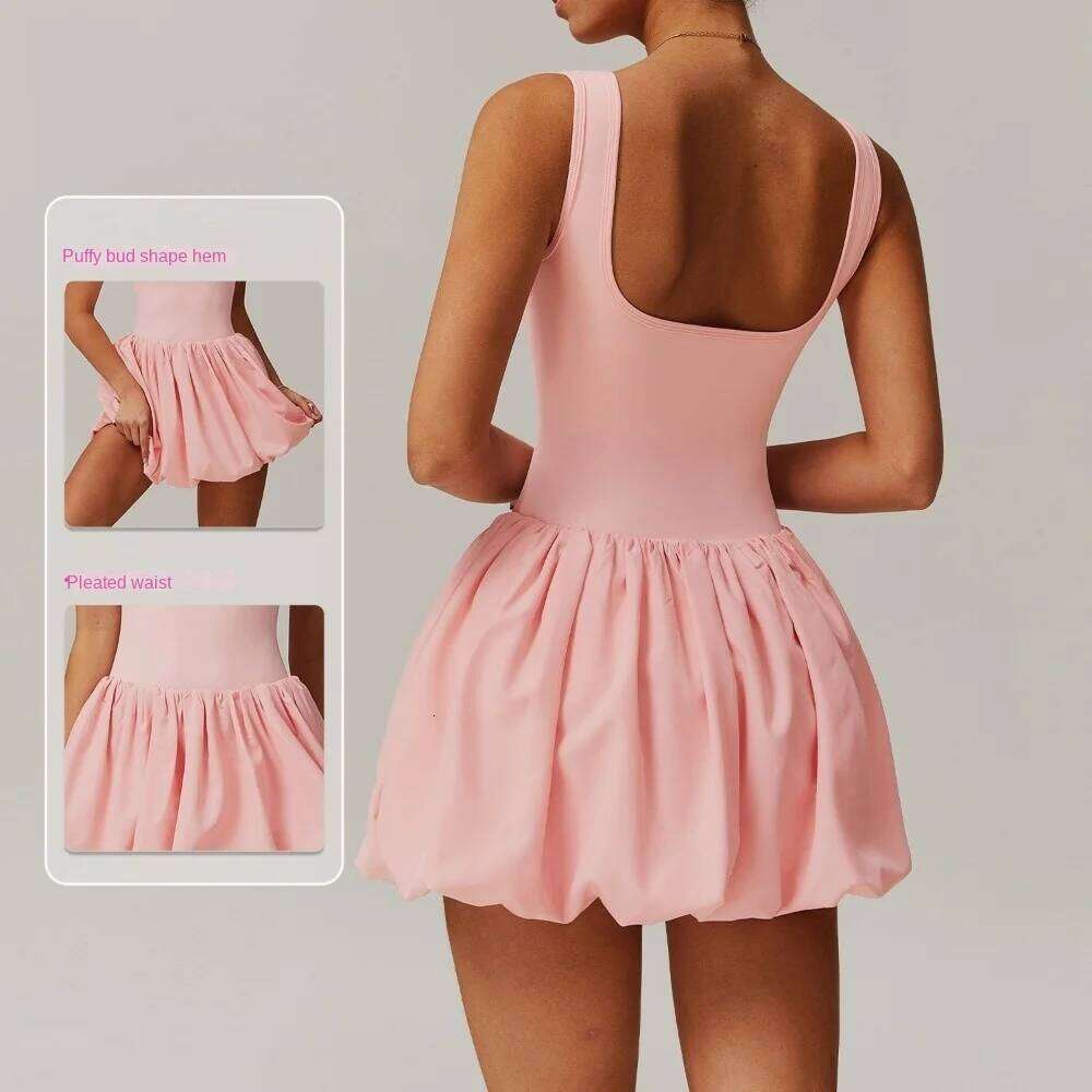 New Sleeveless Sports Dress Short with Underpants Fiess Tennis Skirt Nude Anti-exposure Yoga Set Running