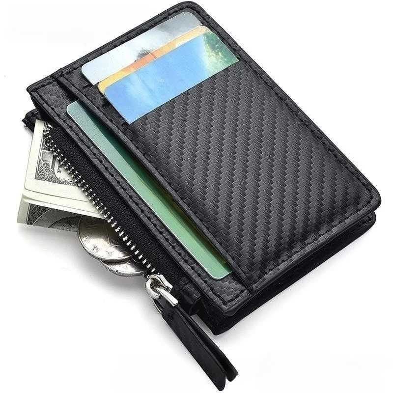 Mens Slim Minimalist Front Pocket Wallets Zipper Holder Portable Leather Wallets XJ250624