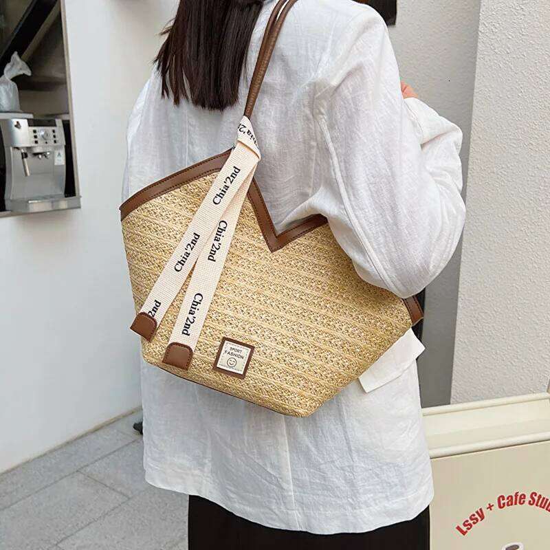 Bags Straw Capacity Beach Retro Handmade Woven Shoulder Summer Leisure Bag Commuting Women's Handbag