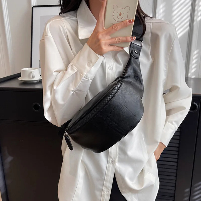 Female Belt Bag Solid color Leather Fanny pack Purse Fashion Ladies Waist Bag Shoulder Crossbody Chest Bag 250623