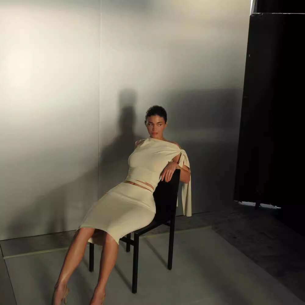 Kylie Style Khy Niche Design Asymmetric Strap Vest Top And Skirt Set For Women B5