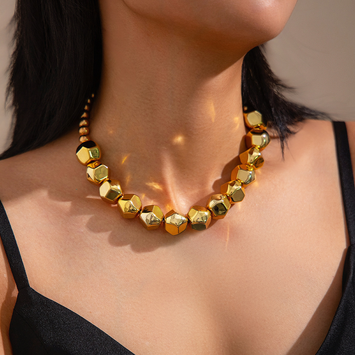 Unique Geometric Smooth Wrinkle Collarbone Chain Exaggerated Irregular CCB Beaded Necklace