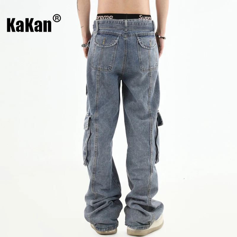 Kakan - American Stereoscopic Multi Pocket Jeans for Men Washed Straight Tube Loose Relaxed Long Jeans K27 250624