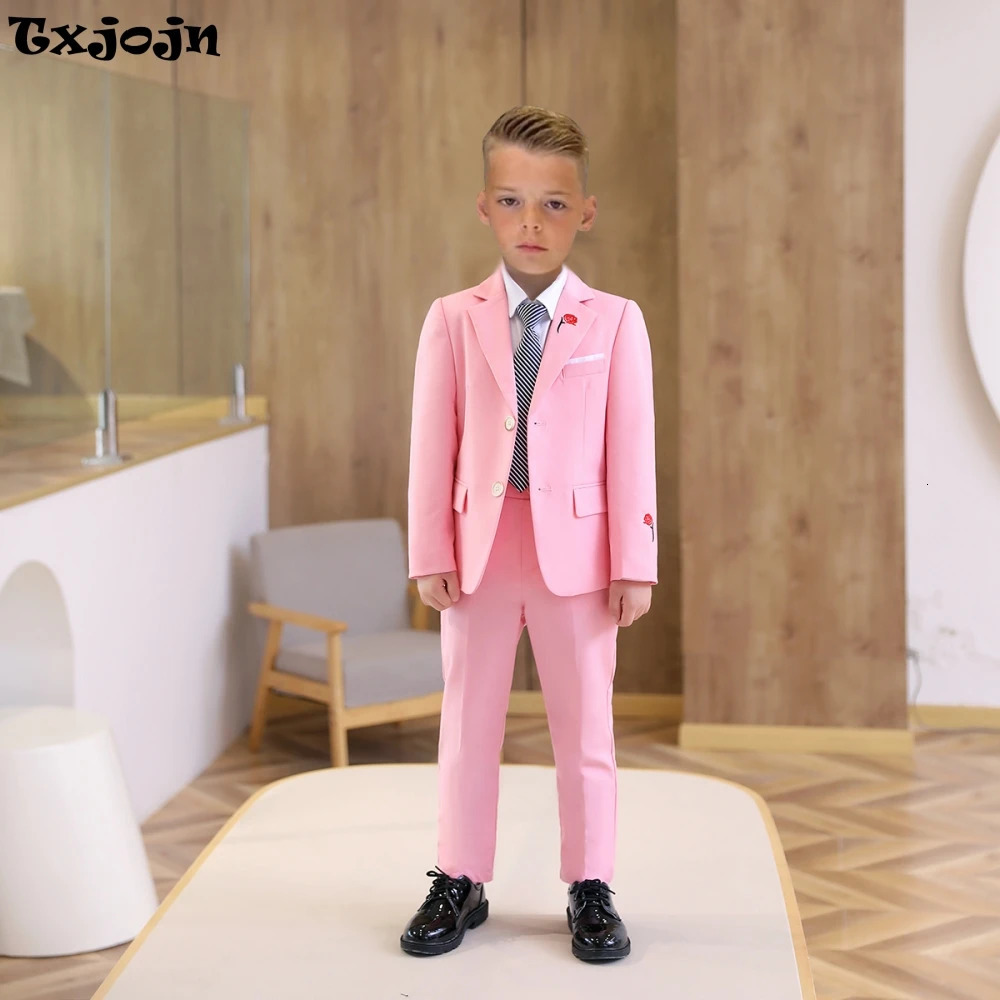 Cute Pink Child Suit Set Wedding Ring Bearer Outfit Fast Delivery Boys Suits 3 Pieces Blazer Pants Tie For Piano Performance 250616