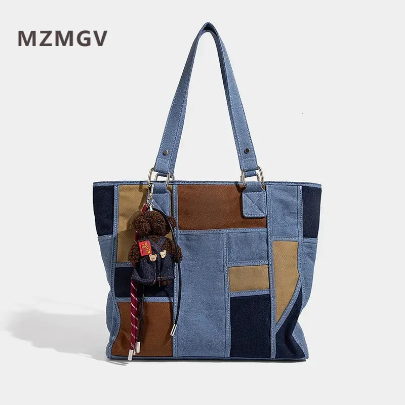 Casual Denim Patchwork Large Capacity Shoulder Bag Allmatch Handbags and Purses Style Tote Sac A Main Femme 250624