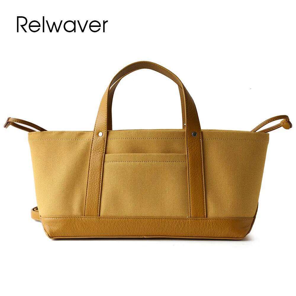 Luxury Designer bags Relwaver women tote genuine leather canvas commuting ladies hand 2025 autumn winter shoulder casual crossbody bag