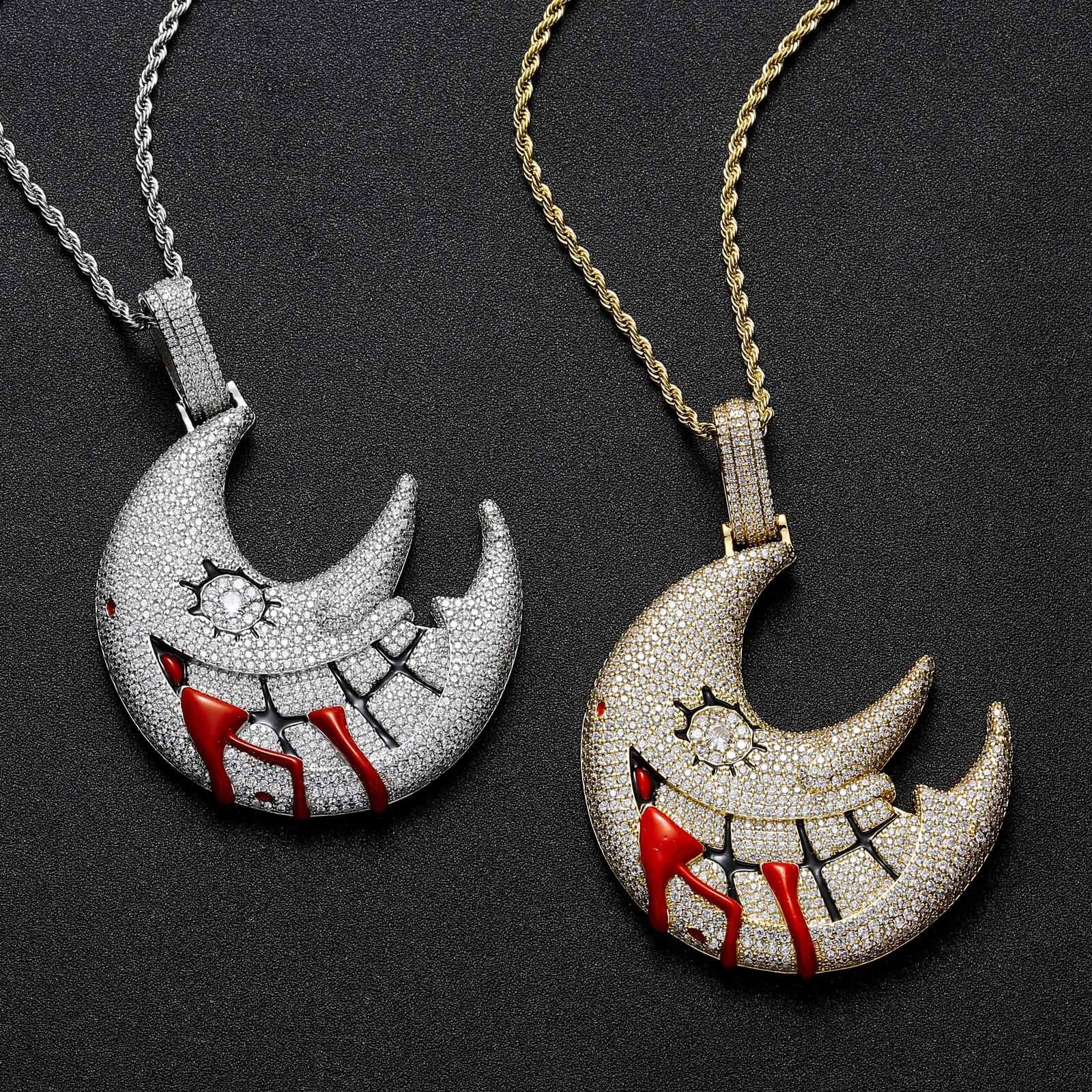 Luxury Moissanite Moon Pendant Diamond Studded Funny Hip Hop Trendy Personalized Necklace Jewelry Pass the diamond tester