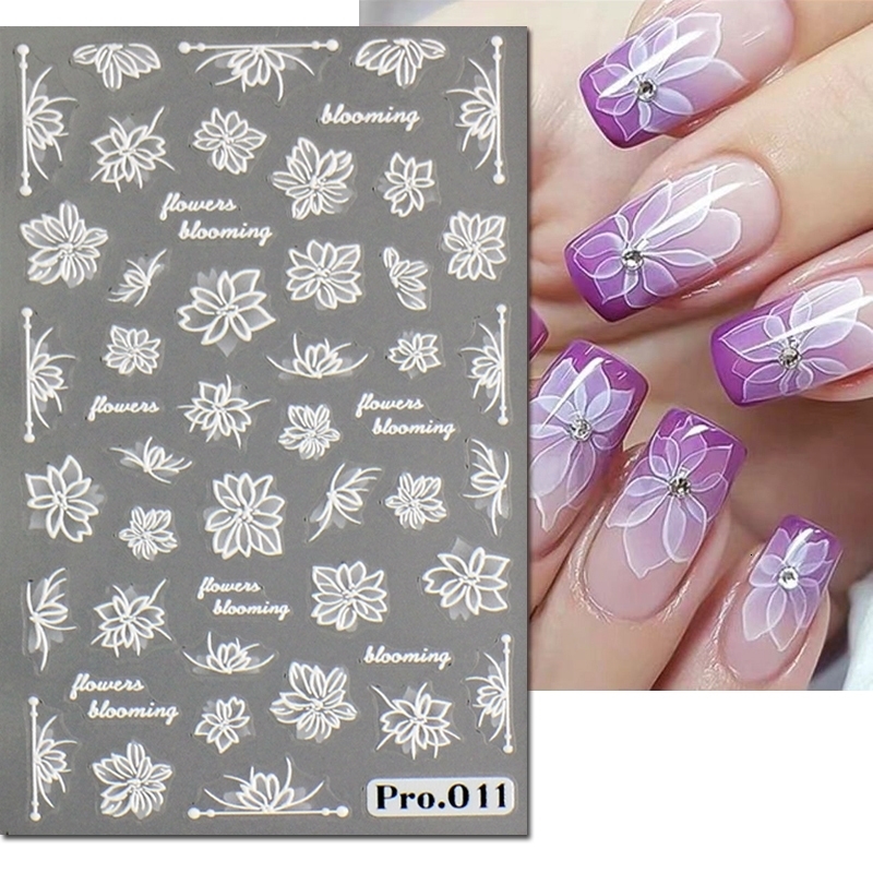 5d Embossed Nail Art Stickers Pink Blooming Florals Flowers Adhesive Sliders Decals Decorations For Tips Manicures 250605