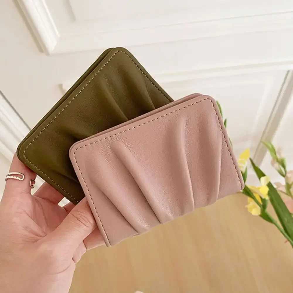 New Solid Color Women Wallets PU Leather Purses Card Holders Small Portable Coin Purse Large Capacity Wrinkled Mey Bag XJ250624