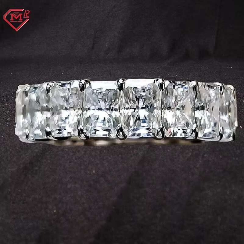 Real 14k Gold Moissanite Engagement Ring Eternity Band Radiant Cut VVS Moissanite Ring for Women