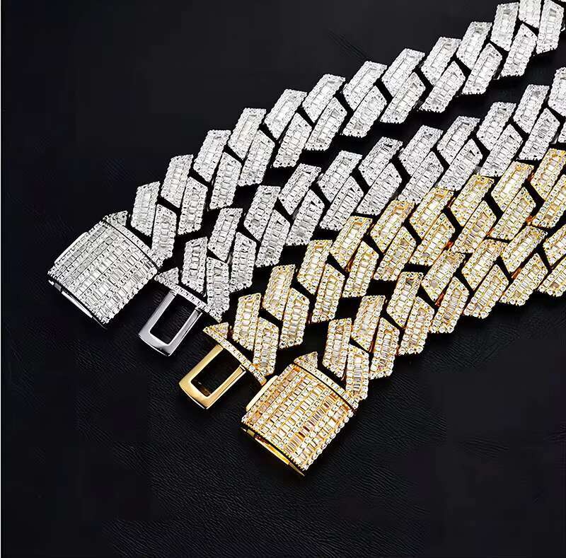 Hot Selling 925 Silver Cuban Link Necklace High Quality 12MM Moissanite Iced Moissanite Hip Hop Design Two Tone Rhodium for Gift