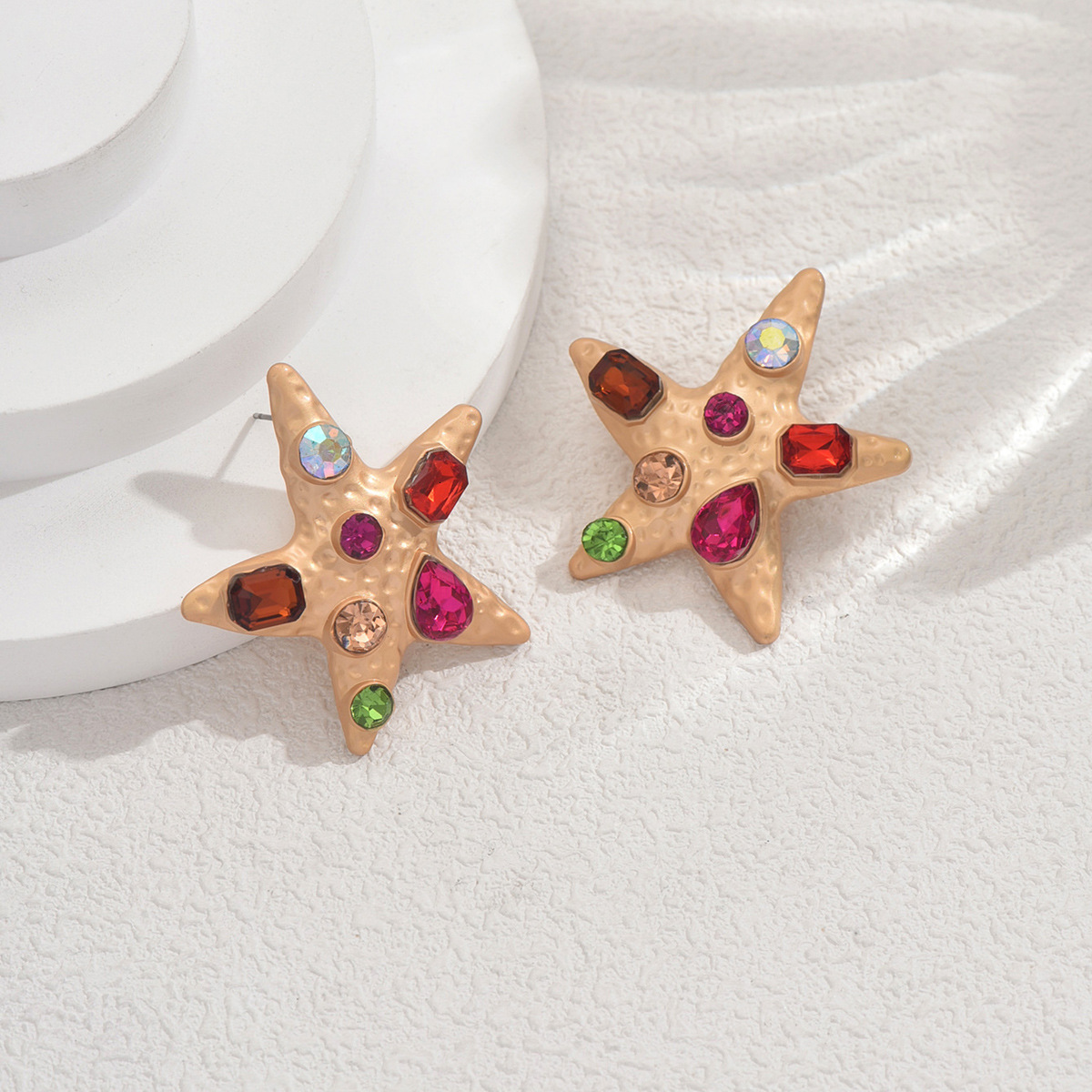 Fashion Style Women's Personality Starfish Inlaid Corful Design Stud High-End Earrings